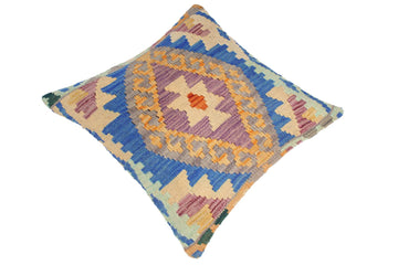 handmade Traditional Pillow Blue Gray Hand-Woven SQUARE 100% WOOL kilim throw pillow